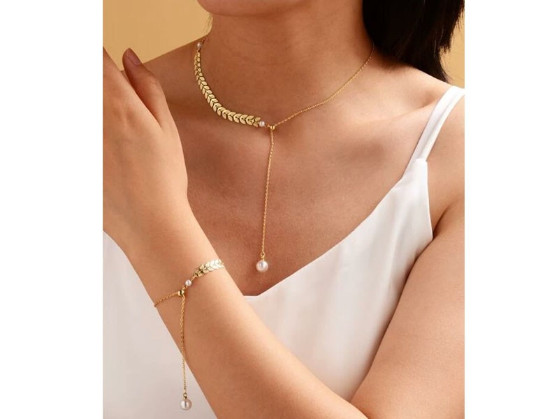 2pcs Faux Pearl Decor Necklace & Bracelet For Women
