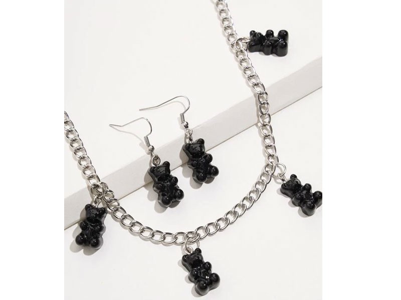 1pair Bear Charm Drop Earrings & 1pc Necklace For Women