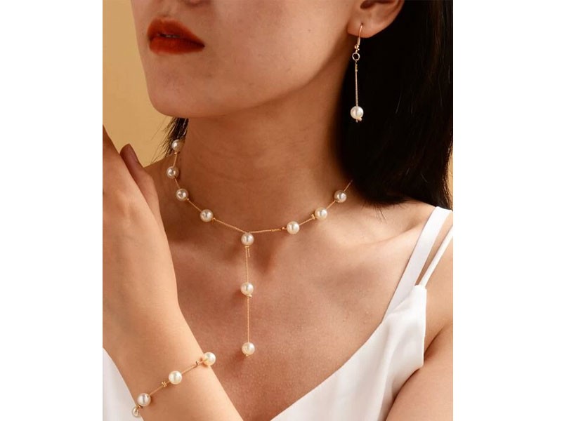 4pcs Women's Faux Pearl Decor Jewelry Set