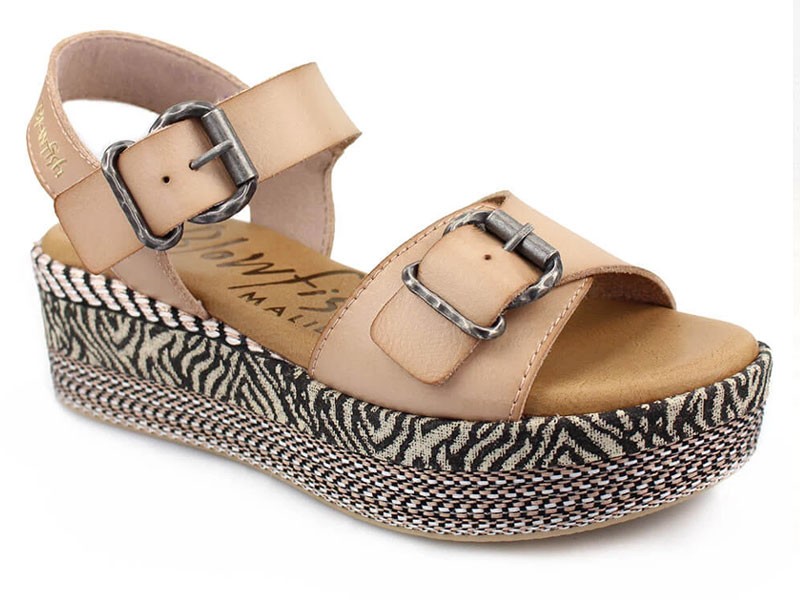 Blowfish Shoes Leeds-B Double Buckle Flatfrom Sandals For Women