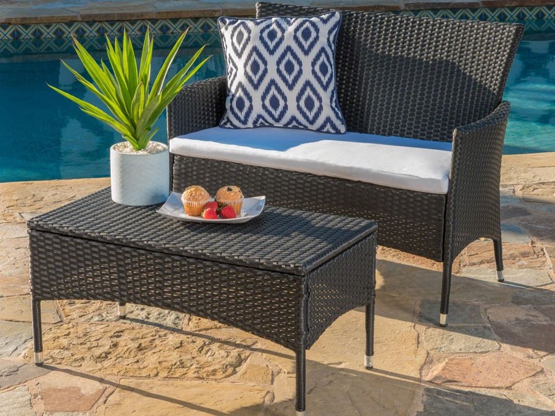 Montague Outdoor Wicker Loveseat and Coffee Table Set