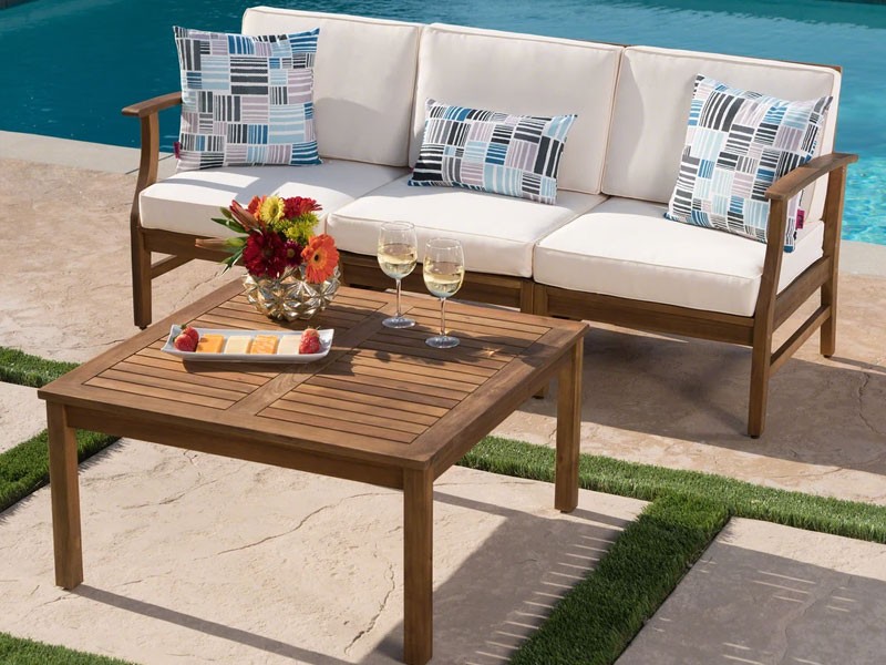 Scarlett Outdoor 3 Seat Teak Finished Acacia Wood Sofa and Table Set