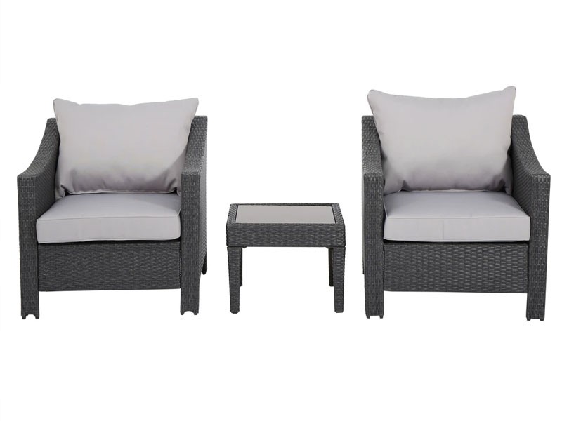 Antibes Outdoor 3pc Grey Polyethylene Chat Set