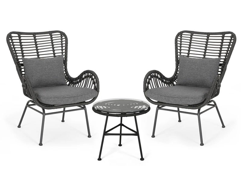 Naomi Outdoor 3 Piece Wicker Chat Set with Cushions