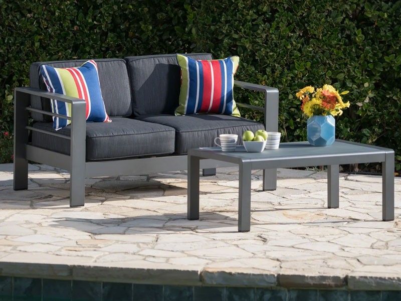 Crested Bay Outdoor Aluminum Loveseat and Coffee Table Set