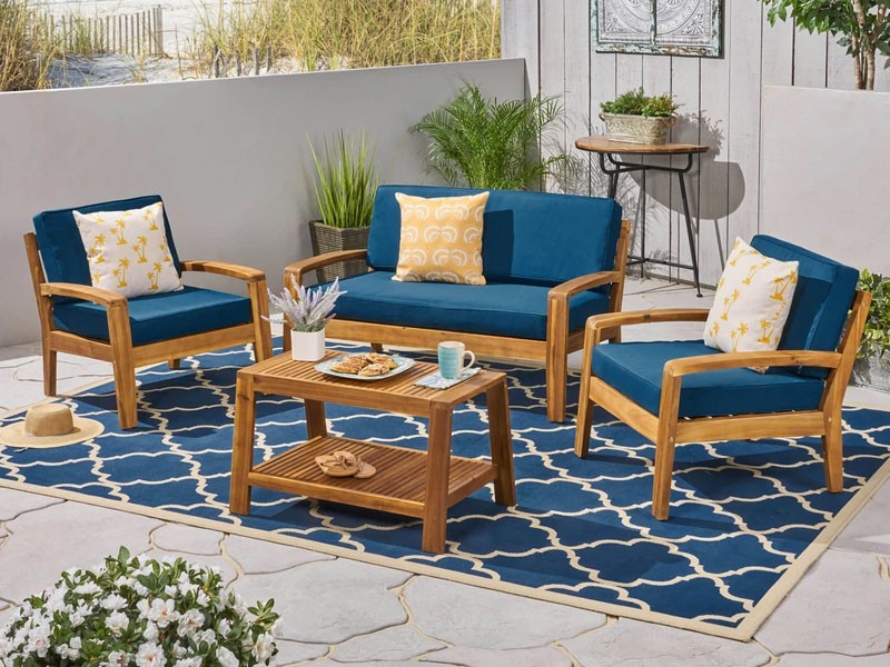 Parma Patio Acacia Wood 4-Seater Conversation Set with Coffee Table and Cushions