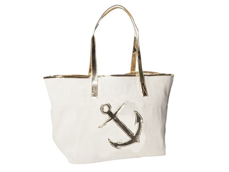 Canvas Madison Tote with Shiny Gold Anchor