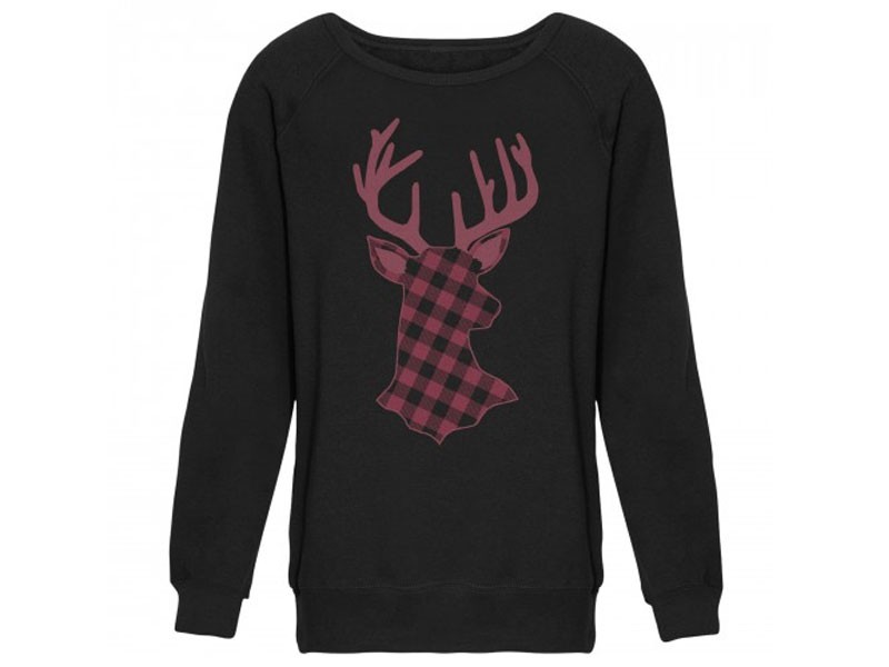 Juniors Christmas Flannel Reindeer Print Kid's Sweatshirt