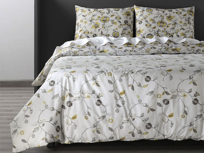 Madison Gold and Grey Cotton Double Slub Linen Weave Reversible Duvet Set