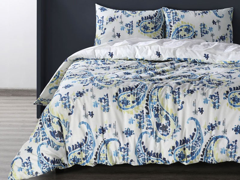 Delhi Blue Cotton Double Slub Linen Weave Reversible Duvet Set