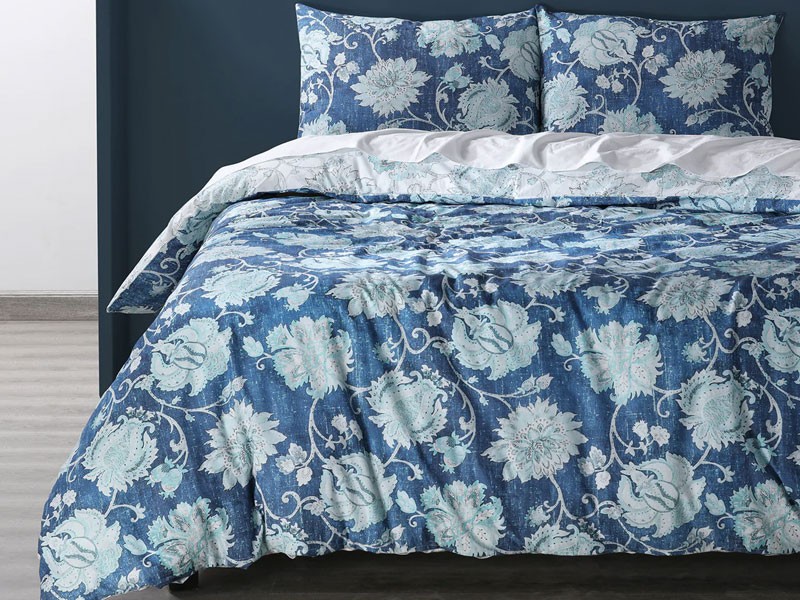 Dutton Blue Cotton Double Slub Linen Weave Reversible Duvet Set