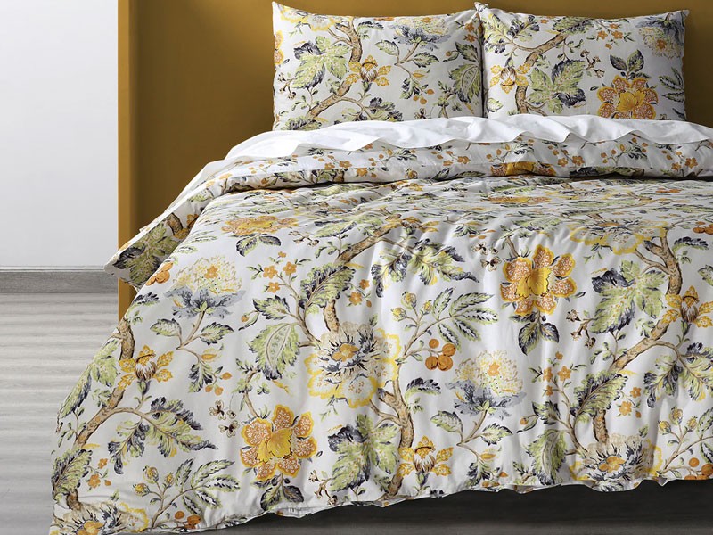 Larkspur Gold Cotton Double Slub Linen Weave Reversible Duvet Set