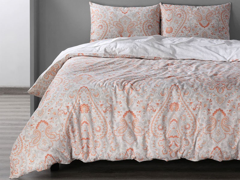 Grammercy Coral Cotton Double Slub Linen Weave Reversible Duvet Set