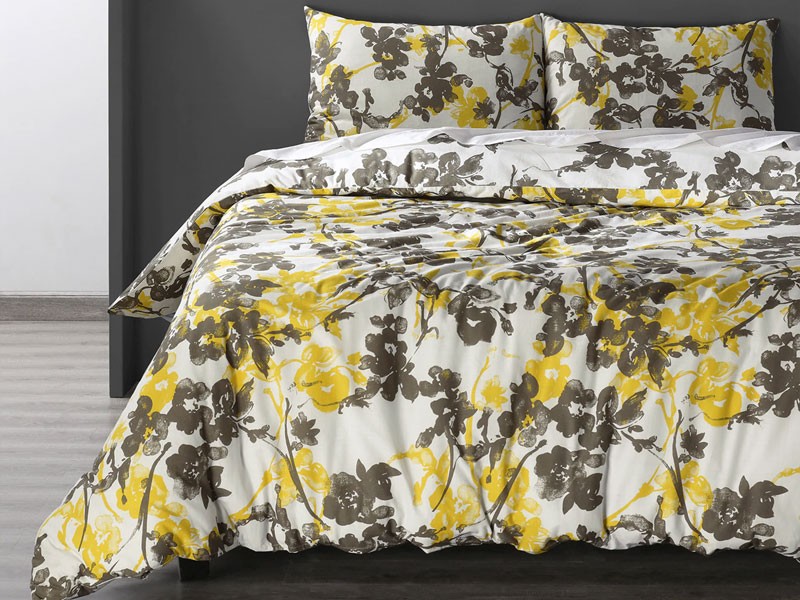 Ashley Yellow Cotton Double Slub Linen Weave Reversible Duvet Set