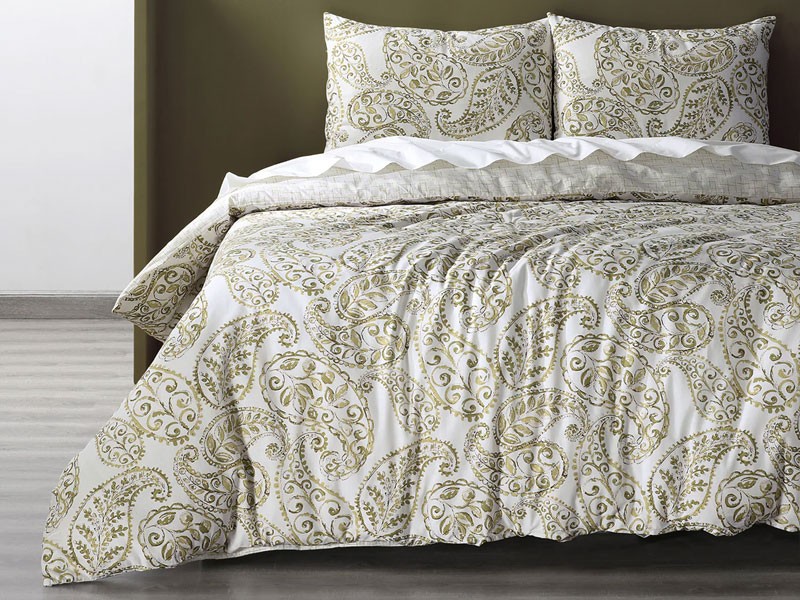 Ashra Taupe Cotton Double Slub Linen Weave Reversible Duvet Set