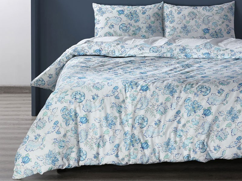 Merriweather Blue Cotton Double Slub Linen Weave Duvet Set