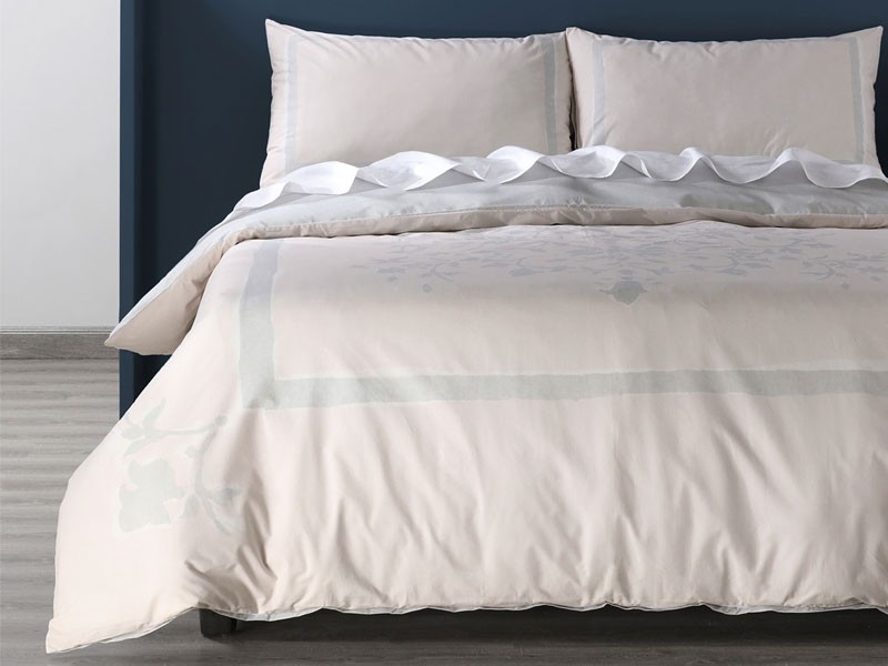 Villa Grey And Tan Cotton Percale Printed Reversible Duvet Cover Set