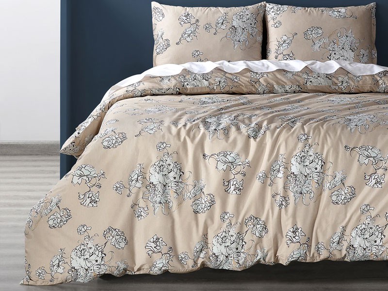 Bancroft Tan Cotton Percale Printed Duvet Cover Set