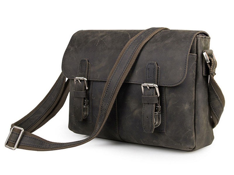 Aukland 2 Men's Full Grain Distressed Leather Messenger Bag Grey Brown