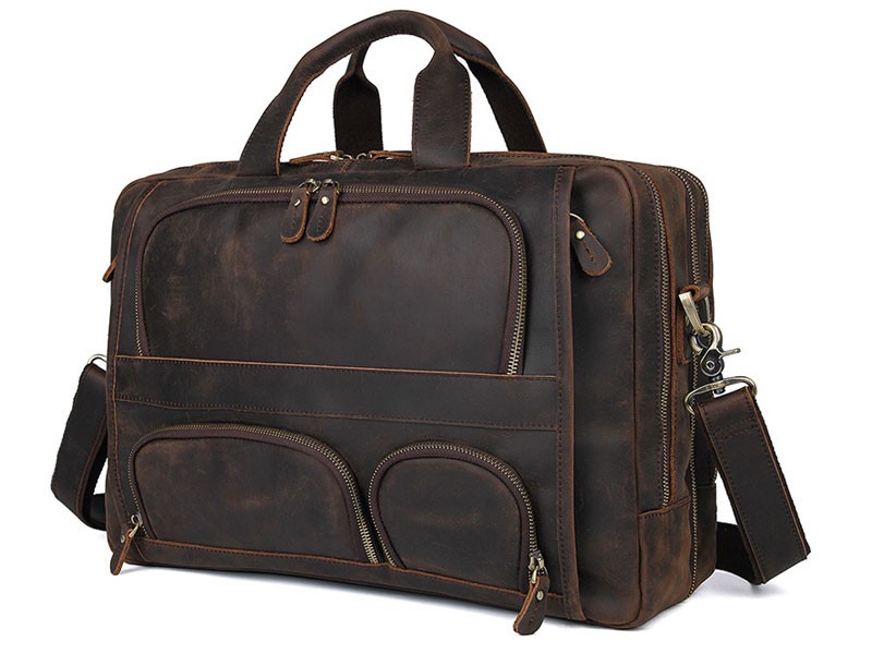 Azores Top Grain Distressed Leather Overnight Carry-on Travel Bag Brown