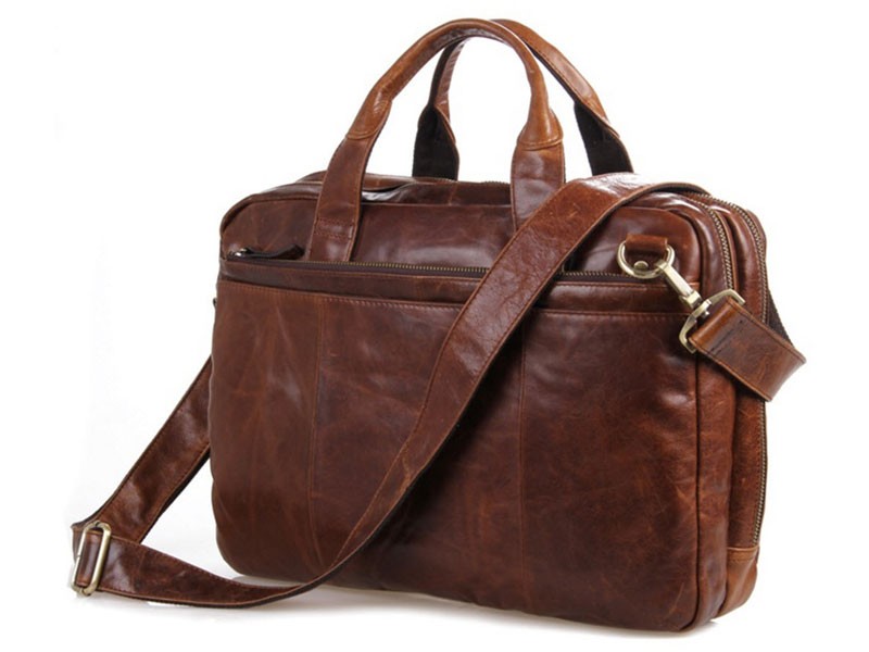 Bangalore 2 Men's Top Grain Vintage Leather Briefcase & Messenger Bag Brown