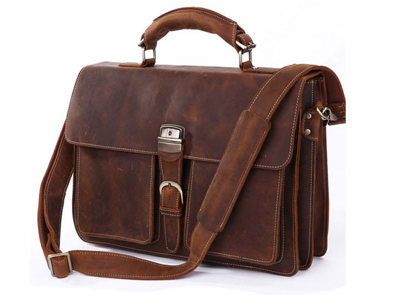 Galveston Men's Full Grain Distressed Leather Laptop & Lockable Travel Bag