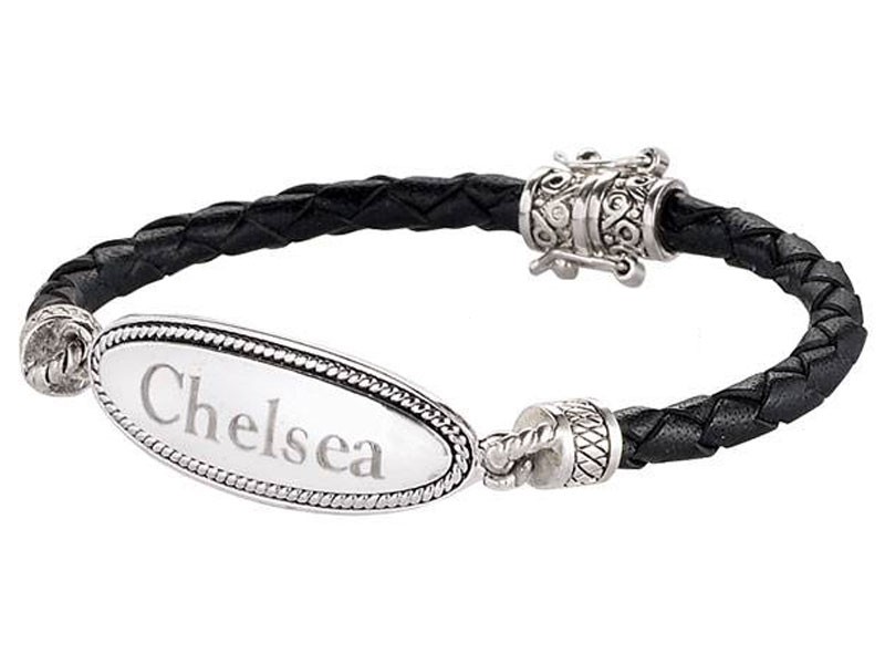 Personalized Silverplated Polyleather ID Bracelet For Women