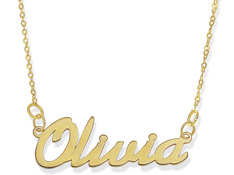 Personalized 10K Yellow Gold Classic Script Name Necklace For Women