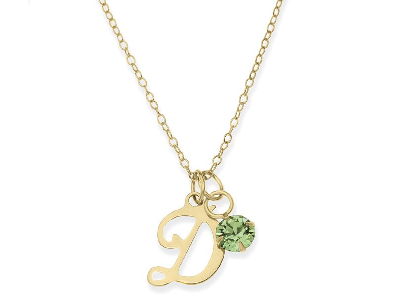 Personalized 10K Yellow Gold Single Initial Women's Crystal Birthstone Pendant