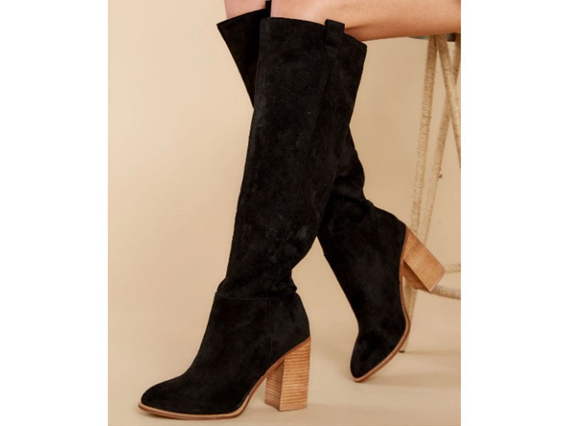 Noted Character Black Knee High Boots For Women