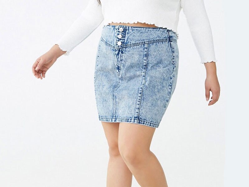 Plus Size Acid Wash Denim Skirt For Women