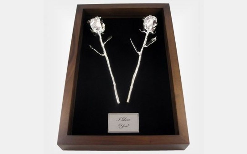 11-Inch All Silver Roses in 25th Anniversary Gift Shadow Box