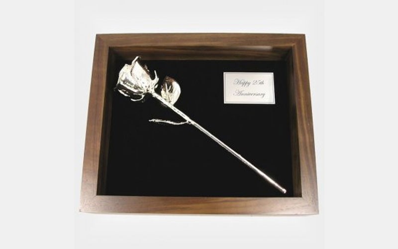 11-Inch Sterling Silver Rose in Personalized Shadow Box