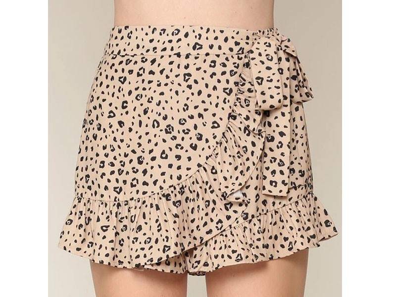 Illa Women's Leopard Tie Waist Shorts in Camel