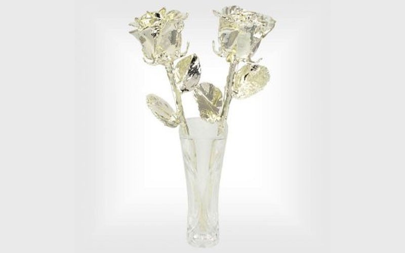 25th Anniversary Gift Silver Roses & Princess Vase