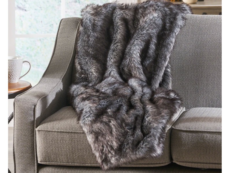 Laraine Modern Glam Rectangular Taupe Faux Fur Throw Blanket