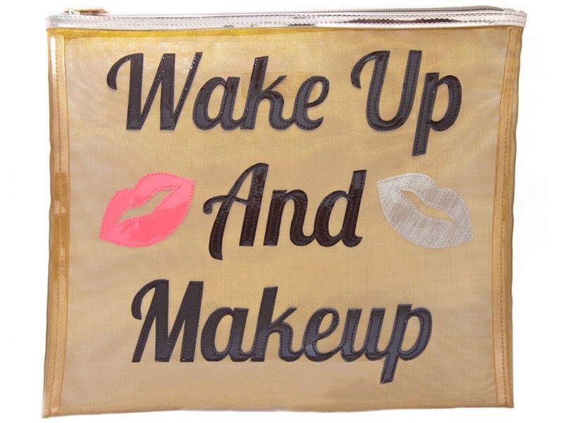 Gold Mesh Lydia Flat Case With Multicolor Wake Up And Makeup