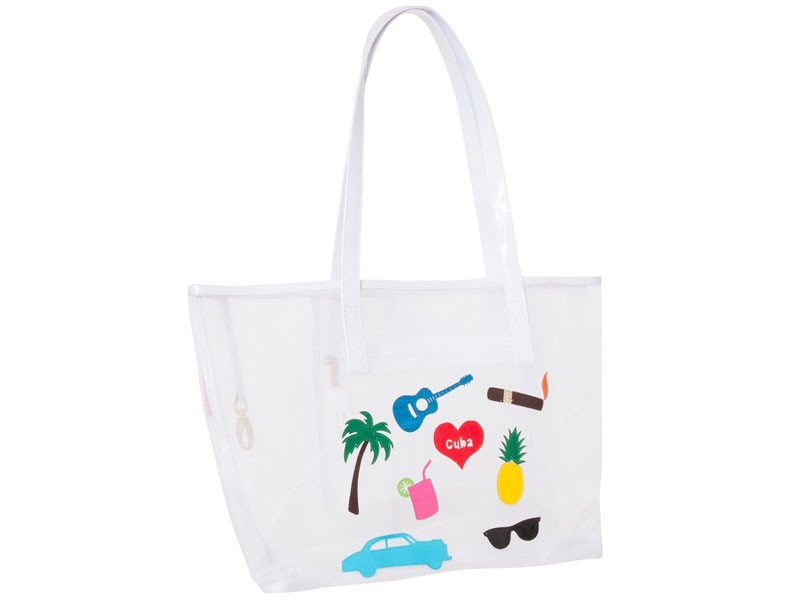 White Mesh Amy Tote with Multicolor Cuba Collage For Women
