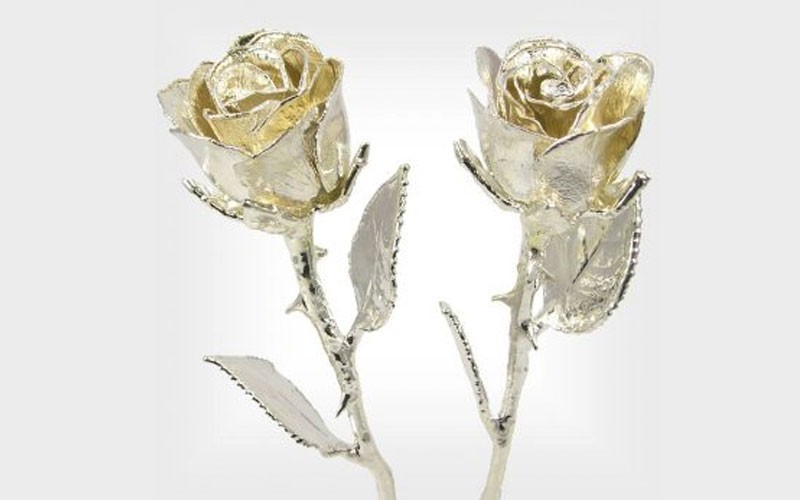 His and Her 8-Inch Silver Dipped Roses