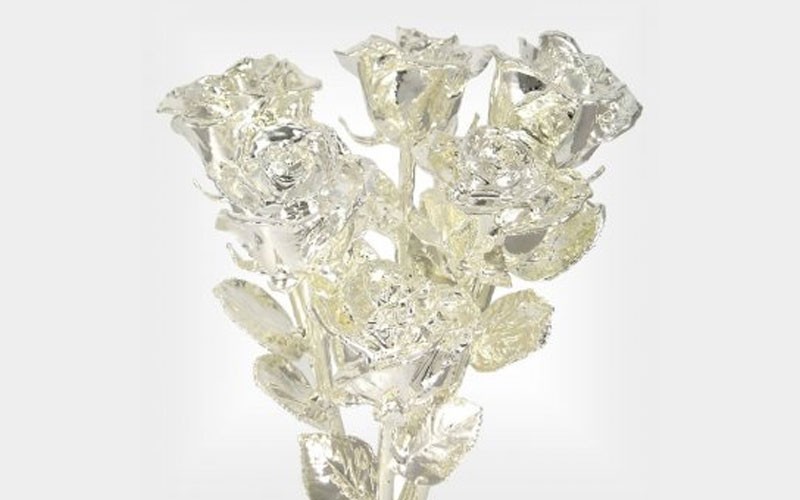 Silver Dipped Roses: Half Dozen 11-Inch Rose Bouquet