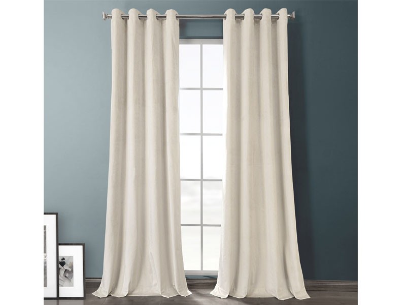 Sandalwood Beige Plush Velvet Hotel Blackout Grommet Curtain