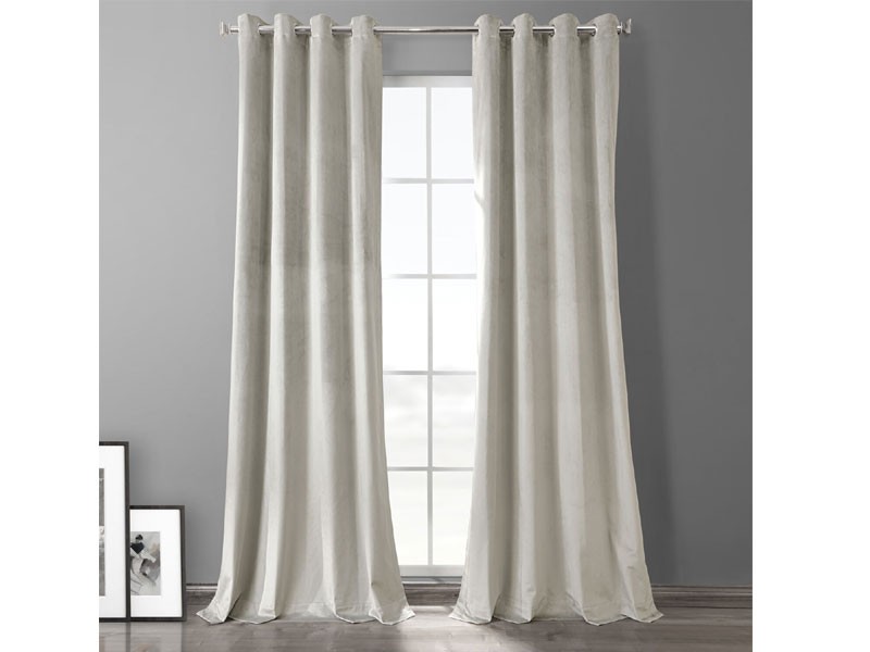 Silvery Taupe Plush Velvet Hotel Blackout Grommet Curtain