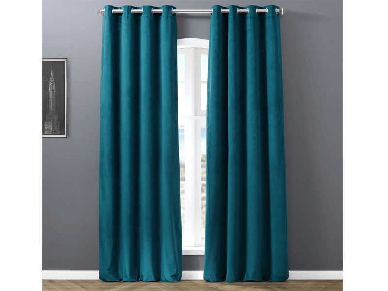 Signature Everglade Teal Grommet Blackout Velvet Curtain