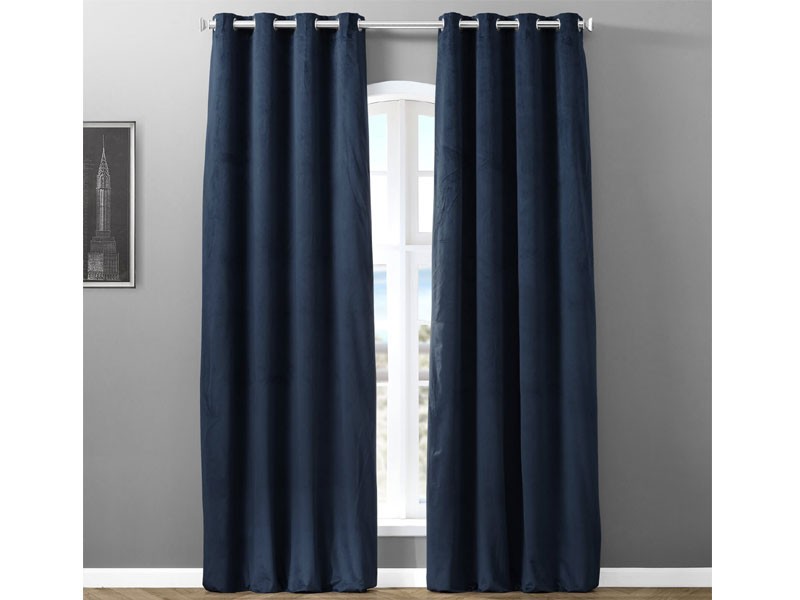 Signature Midnight Blue Grommet Blackout Velvet Curtain