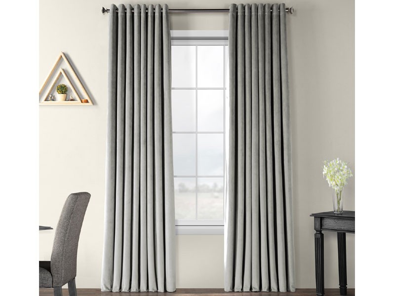 Signature Silver Grey Extra Wide Grommet Blackout Velvet Curtain