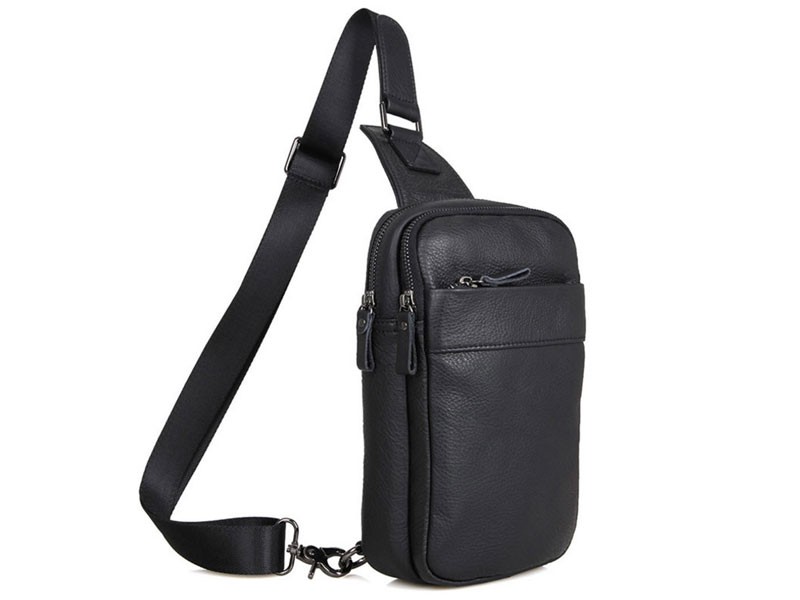 Europie 2 Super Soft Leather Single Shoulder Sling Chest Bag Black