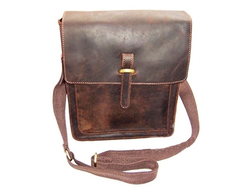 Baku Men's Distressed Full Grain Leather Box-style Messenger Bag