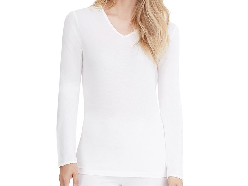 Women's Cuddl Duds Long Sleeve Softwear Lace V-Neck Thermal Top