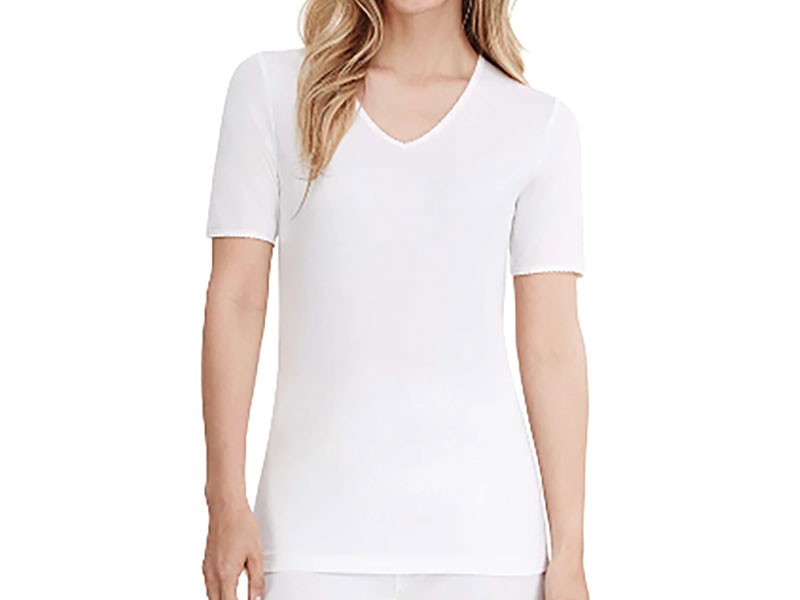 Women's Cuddl Duds Softwear Lace Edge Short Sleeve V-Neck Top