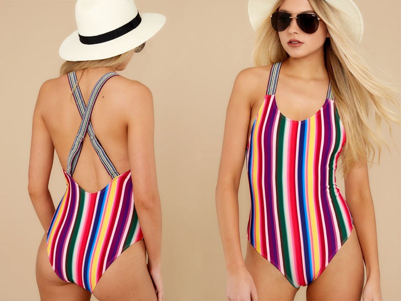 Promise Of Summer Love Rainbow Stripe One Piece Swimsuit For Women